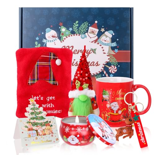 Zeoshow Blue Christmas Gift Set for Men Women Holiday Gift Box with Mug Towel Candle & More