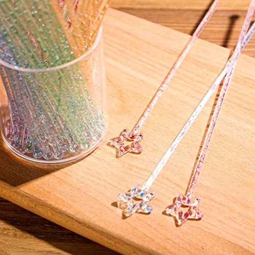 Mudder 100 Pcs Glittery Mixed Color Halloween Star Swizzle Sticks, 9.1 Inch Drinking Stirrer