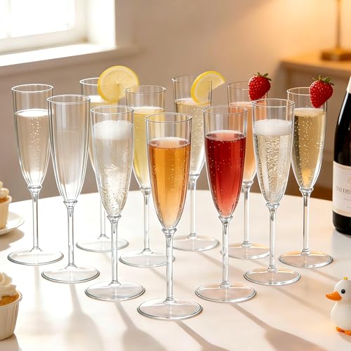 QualQuot 18 Pack Clear Plastic Champagne Flutes 5 oz for Weddings & Parties