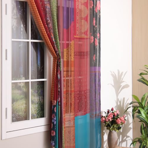 Multicolor Indian Silk Blend Sari Curtains - 2 Panels 84x42 Inches
