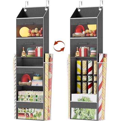 Over Door Wrapping Paper Organizer with 3 Removable Drawers & Side Pockets