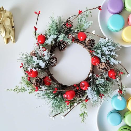 Artificial Christmas Candle Rings with Berries & Pinecones - 2 Pack
