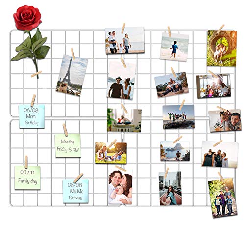 Wire Wall Grid Panel Photo Display Set, 31x24 Inch White Collage Frame (2 Pack)