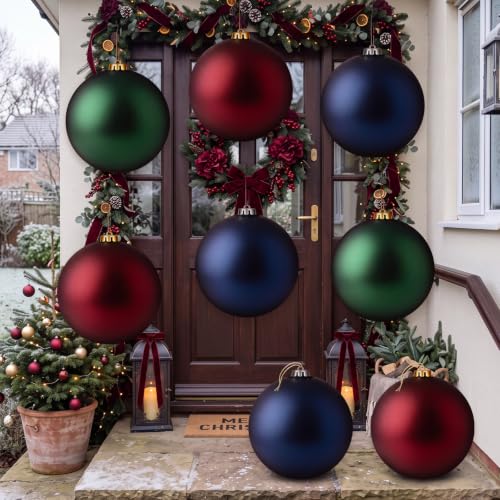Wettarn 8 Pack 6-Inch Red Green Blue Christmas Tree Ornament Balls Outdoor Indoor Decor
