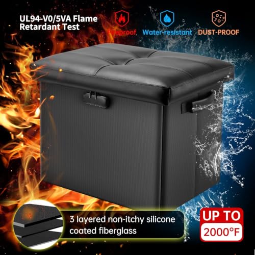 Fireproof Storage Ottoman with Lock - Folding Footrest Safe Chest