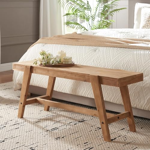 43-Inch Solid Fir Wood Farmhouse Bench with Angled Legs