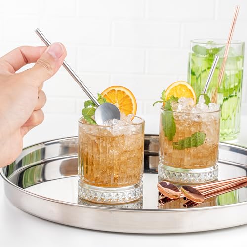 Restaurantware Bar Lux 5 Inch Stainless Steel Spoon Straws, Reusable Cocktail Stirring Spoons