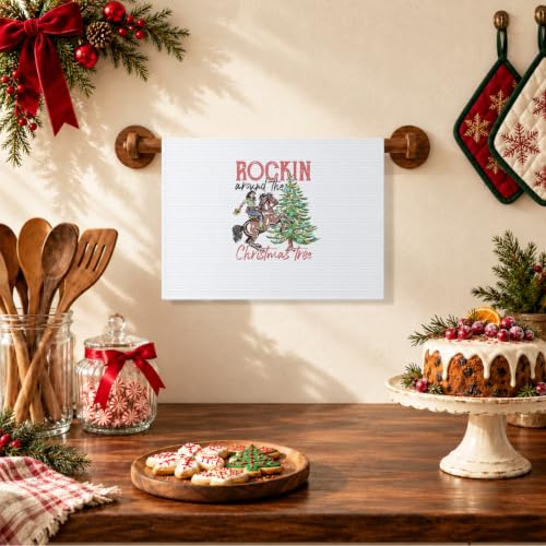 Western Christmas Kitchen Towels - Tree Hand Towels for Bathroom, Cowgirl Cowboy Decor, 16x24 (Set of 2) Santa-13