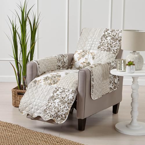 Reversible Patchwork Recliner Cover - Quilted Pet Furniture Protector (Taupe)