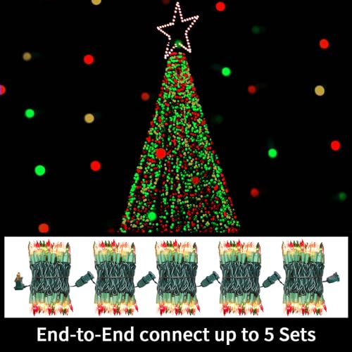 LAMPHOME 100LED Extendable Christmas String Lights - Warm White, Green & Red, 19.6ft Outdoor Decor