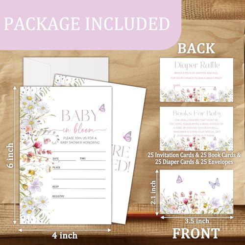 Butterfly Baby Shower Invitations Set with Diaper Raffle & Book Cards