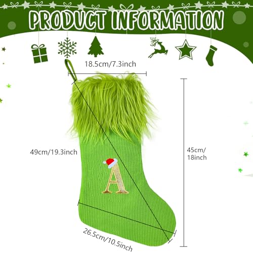 Bemuiz 18 Inch Green Monogram Christmas Stocking - F Variation, Elf Fur Trim