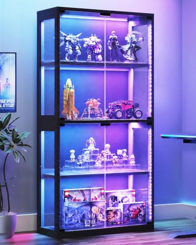 AODK 62 Inch RGB Lighted Glass Display Cabinet, 4-Tier Curio Cabinet