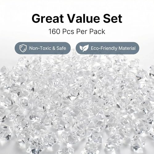 Clear Acrylic Fake Ice Rocks for Vase Filler & Table Scatter - 160 Pack