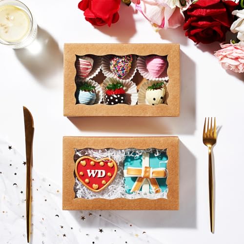 Brown 100PCS Clear Cookie Boxes with Window 7x4.3x1.5 Inch for Bakery Pastries