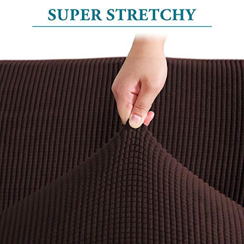 High Stretch Sofa Slipcover - Non-Slip Couch Cover for 3 Cushions, Large Brown, Washable Pet Protector
