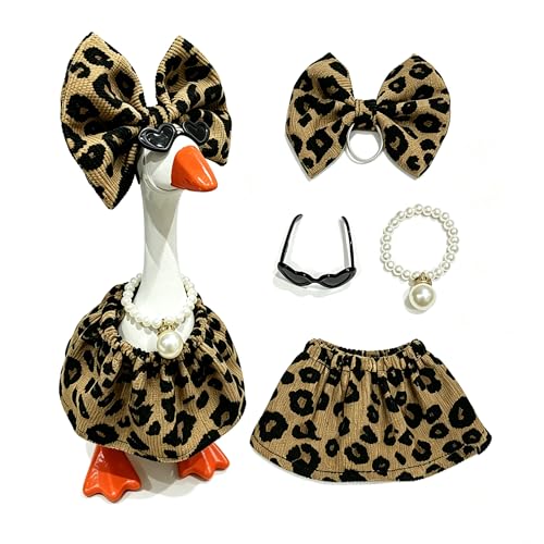 7-Inch Desk Goose Outfit Set with Leopard Dress, Bow, Sunglasses & Necklace