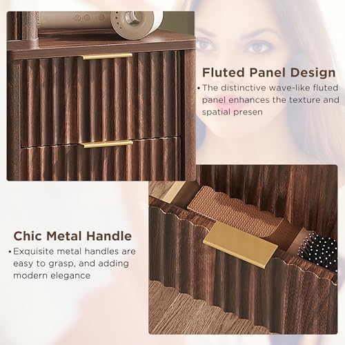 48-Inch Fluted Makeup Vanity Desk with Lighted Mirror and 5 Drawers