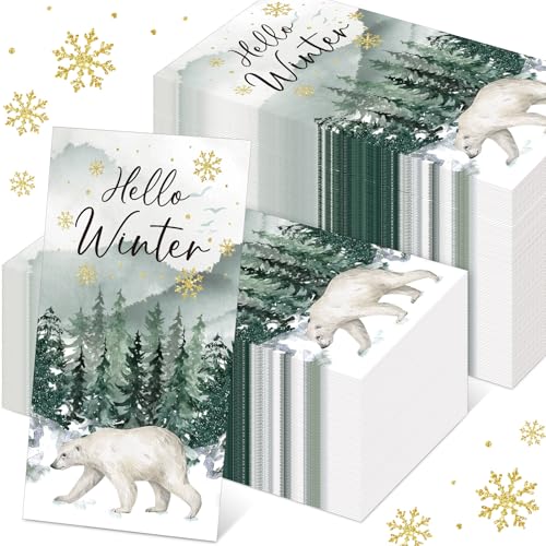 Saypacck 100 Pcs Christmas Paper Napkins 2-Ply Holiday Guest Towels Snowflake & Forest Design