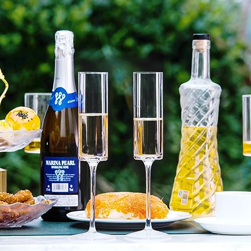 Hand-Blown Crystal Champagne Flutes - 6.5 oz Elegant Stemware Set of 6