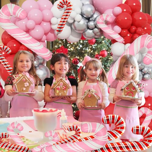 Wclliuchi 23Pcs Pink Candy Cane Christmas Balloons Set - Foil Party Decor