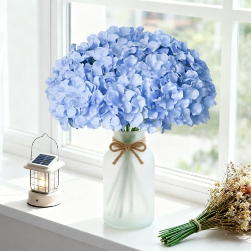 65Pcs Blue Artificial Hydrangea Flowers – Realistic Silk Blooms for Home Decor