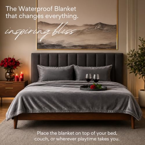 King Size Waterproof Blanket - Gray Plush Fleece, 82x82