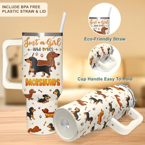 Girl Loves Dachshund Tumbler 40oz with Handle & Straw - Dachshund Mom Gift