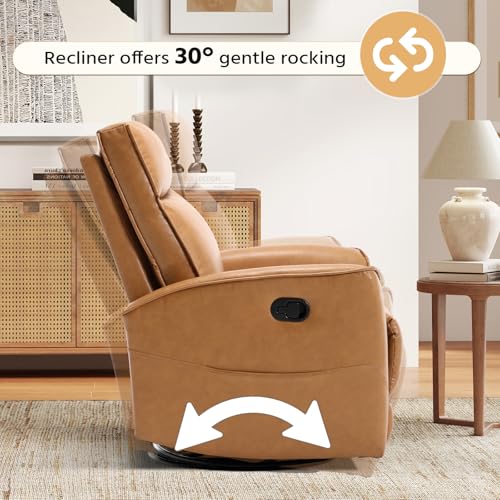 Swivel Rocking Recliner Chair, Manual Faux Leather Nursery Glider