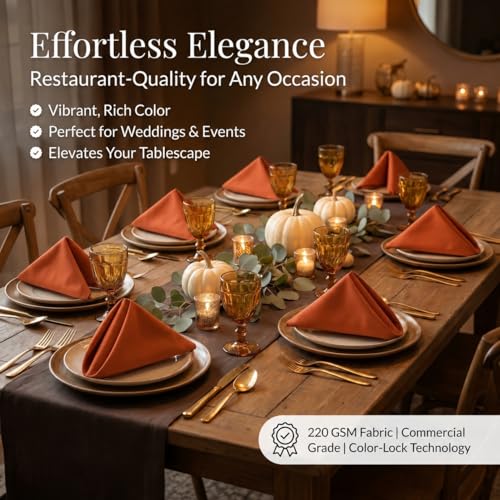 17x17 Polyester Cloth Napkins, Set of 6 - Burnt Orange Easy-Care Linens