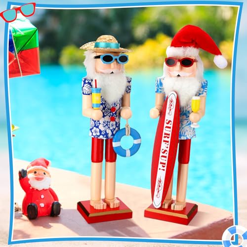 RattanView 2-Pack 15in Hawaiian Santa Nutcrackers – Surf Beach Christmas Decor