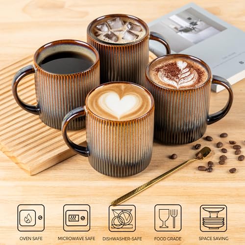theterra Ceramic Coffee Mug Set of 6 - 14 OZ Cocoa Mocha, Lead-Free, Durable, Microwave Safe