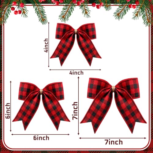 Buffalo Plaid Christmas Bows 12 Pack 4x4 inches Velvet Black Red DIY Gift Decoration