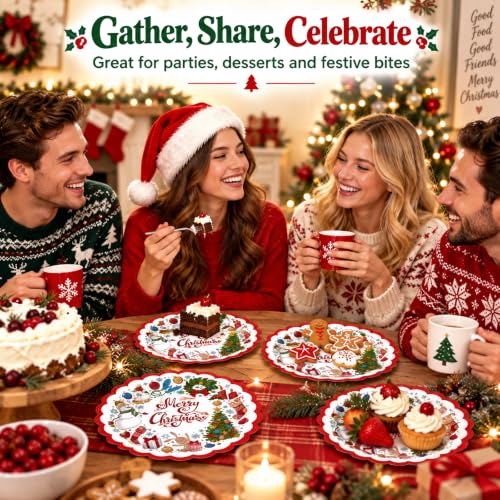Christmas Snowman & Snowflake Paper Plates - 50 Count, 7 Inch Holiday Dessert Plates (Christmas)