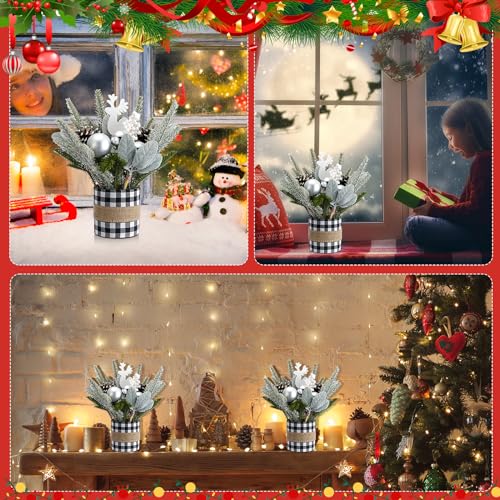 Buffalo Plaid 2-Piece Mini Christmas Tabletop Trees, 10.24in – Black & White Holiday Decor