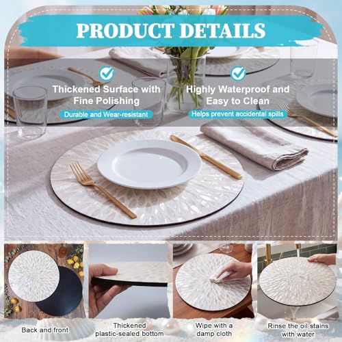 Ferrochef 4 Pack 11.8'' White Mother of Pearl Shell Leaf Placemats - Handcrafted Boho Farmhouse Table Decor for Weddings & Holidays