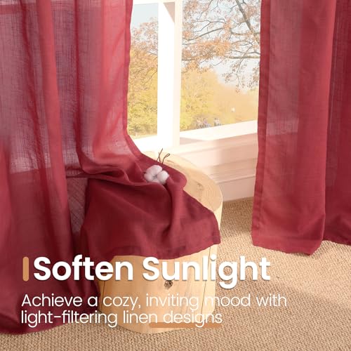 BGment Burgundy Linen Curtains 72in x 52in, 2 Panels Set – Light Filter, Living Room