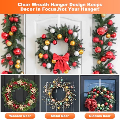 15-Inch Clear Wreath Hangers for Front Door - 2 Pack Over the Door Hooks