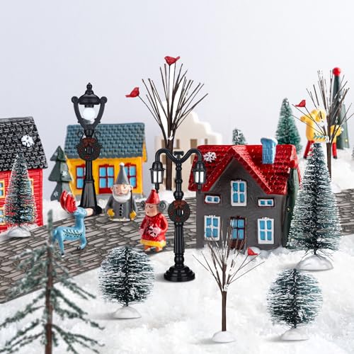 Aoriher 15 Pcs Christmas Figurine Village Accessories Miniature Pine