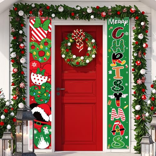 Mouse Christmas Porch Banner 2pc Front Yard Door Sign Decoration