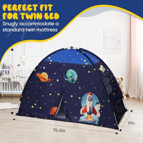 Kids Twin Bed Tent Canopy with Star Lights - Indoor Blackout Privacy Playhouse