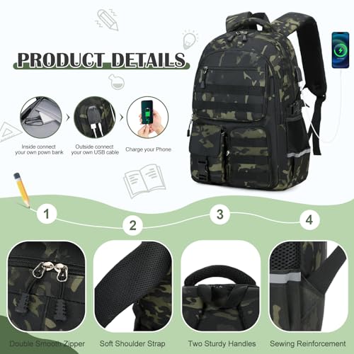 3-Piece Camo Backpack Set for Boys with Lunch Bag and Pencil Case