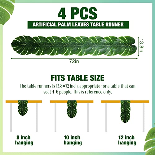 Waydress 4 Pcs Tropical Palm Leaf Table Runners 72 Inch Long - Natural Fake Leaf Decor for Party & Event