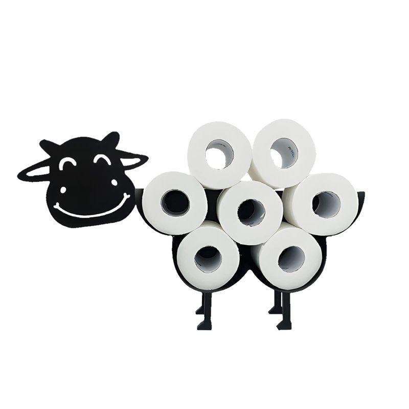 Cow Decorative Toilet Paper Holder Shelf, Cute Funny Tissue Iron Storage Stand Rack Iron Roll Paper Storage Bathroom Kitchen Accessories (Black-Cow)