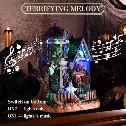 Lighted Halloween Village Haunted House with LED Lights & Music - 8 Inch
