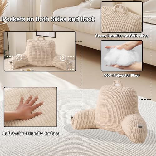 Ergonomic Reading Pillow with Armrest - 17" Back Support for Bed