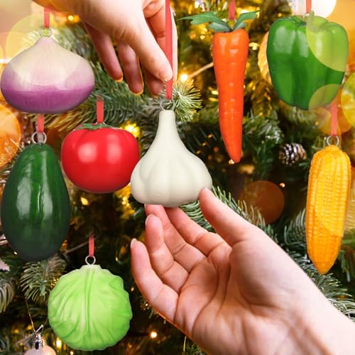 Cinnvoice 8 PCS Vegetable-Themed Christmas Ornaments – Brussels Sprouts, Tomatoes, Avocados & More