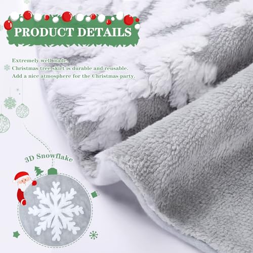 36-Inch Grey Faux Fur Christmas Tree Skirt with White Snowflakes