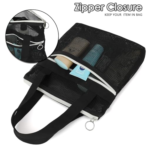 Mesh Shower Bag with Zipper Pockets and Dual Handles, Quick-Drying