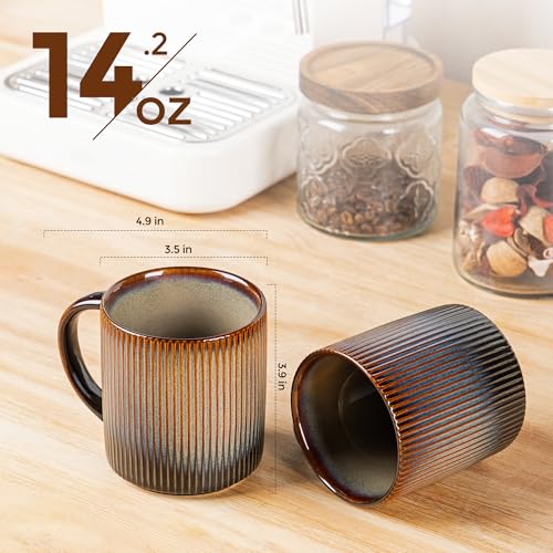 theterra Ceramic Coffee Mug Set of 6 - 14 OZ Cocoa Mocha, Lead-Free, Durable, Microwave Safe